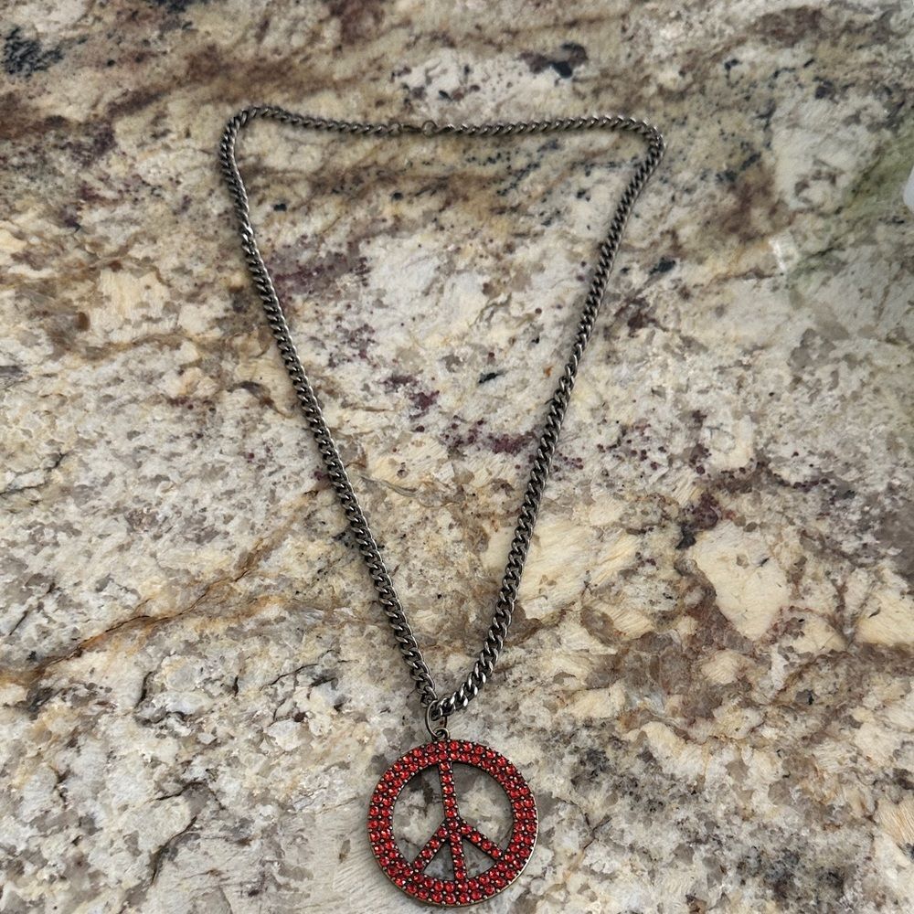 Bronze Chain Necklace with Orange Peace Pendant